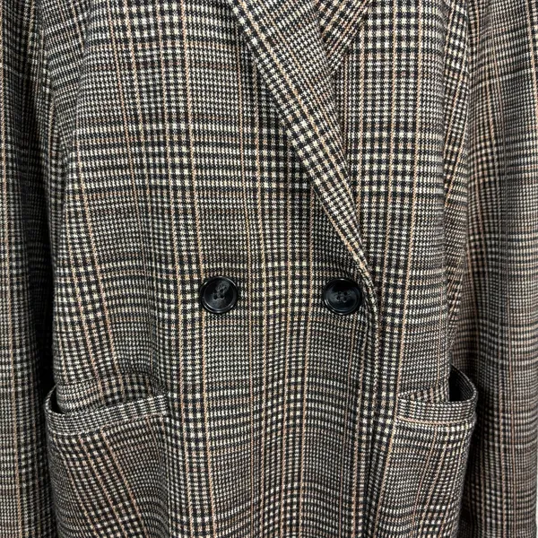 Sanctuary Longline Blazer Coat Brown Glen Plaid‎ Double Breasted Work Academia L - Image 2