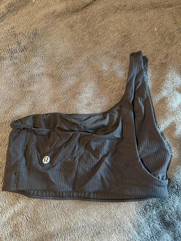 Lululemon Black Ribbed Nulu Asymmetrical Yoga Bra - Image 2