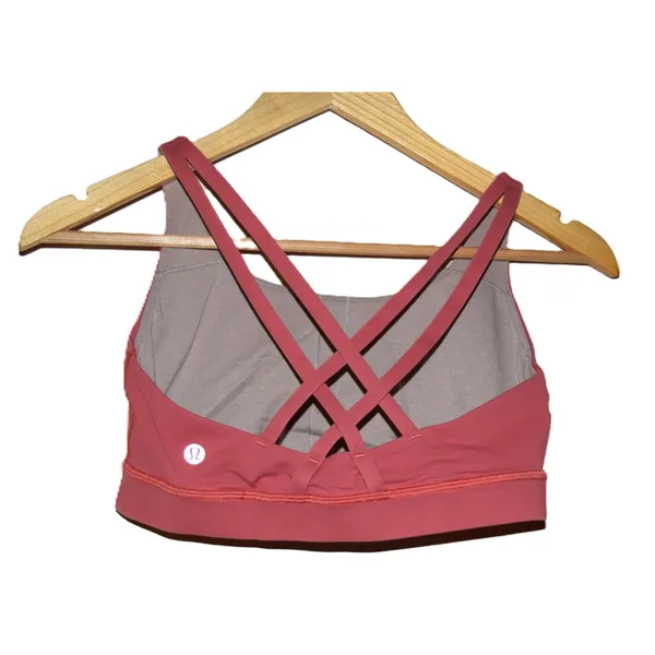 Lululemon Energy Bra Women Size 8 Salmon Pink Excellent Strappy Back Yoga Gym - Image 2