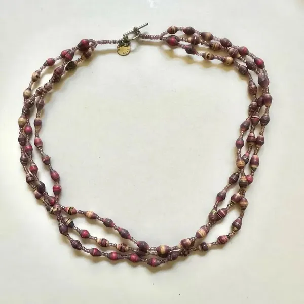 Beads for Life purple paper beaded triple strand necklace - Image 8