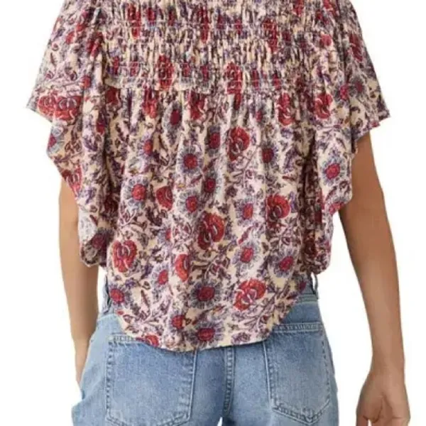 Free People small floral boho flutter sleeve linen cotton cropped top - Image 2