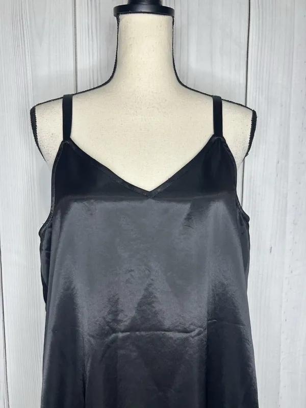 Vince Camuto Black Satin Slip Maxi Dress Sz L V-Neck Strappy Sleeveless - Image 2