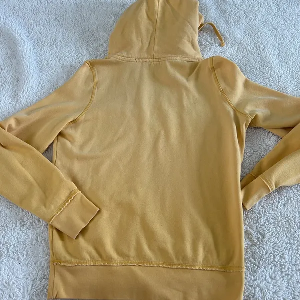 VTG Y2K Victoria's Secret PINK Hoodie Yellow V-Neck Graphic Print College Preppy - Image 3