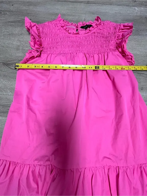 Strut & Bolt Hot Pink Southern Prep Smocked Ruffle Tiered Mini Dress Size Medium - Image 4