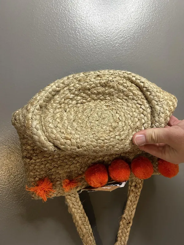 Roller Rabbit Naila Tote Bag Womens Small Beige Jute Out Of Office Pom Pom Beach - Image 4
