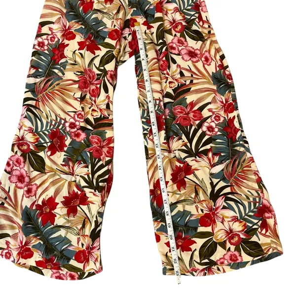 Evolutionary Tropical Floral Wide Leg Pants Boho Vacation Beach‎ Flowy Sz Small - Image 5