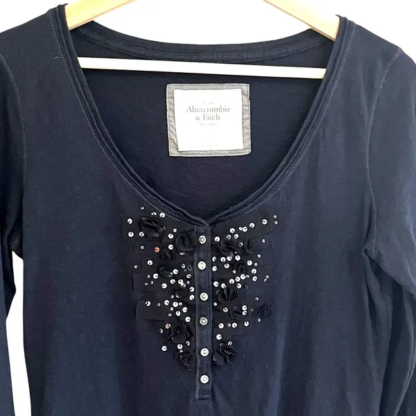 Vintage Y2K Abercrombie & Fitch Henley Top Sz L Bella Swan Elena Gilbert Preppy - Image 2