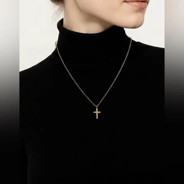 Delicate Gold Cross Pendant Necklace - Image 2