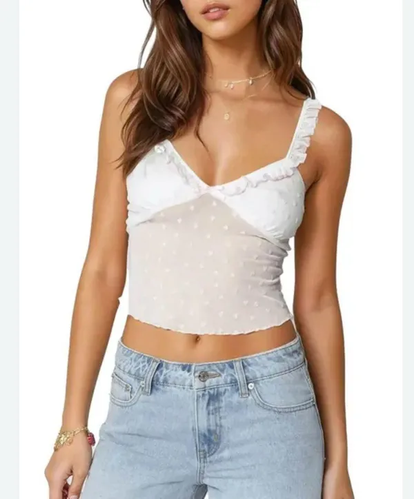 Edikted Y2K Babydoll Sheer Camisole Top Size XS Ruffle Bow Coquette Feminine - Image 2