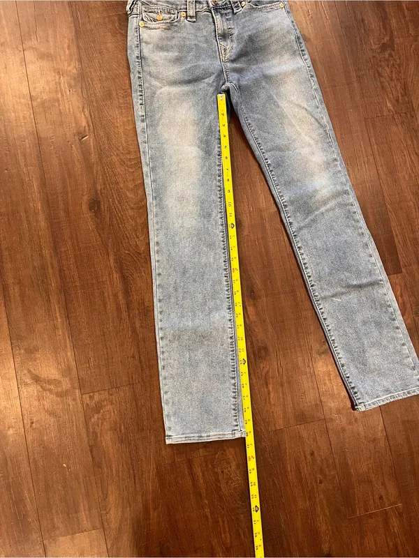TRUE RELIGION Billie Mid-Rise Straight Jeans Light Blue Wash Womens 28x31 - Image 5