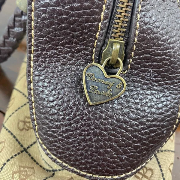 Dooney And Bourke Vintage Leather Brown Leather Signature Canvas Satchel Handbag - Image 13