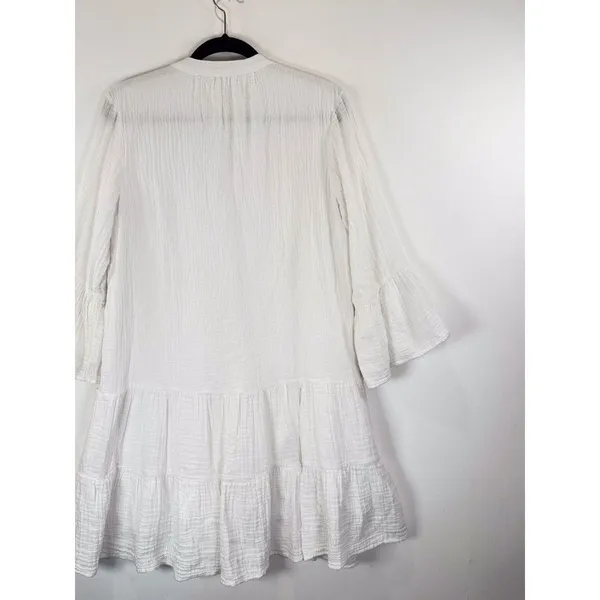 Faherty Dress White Mini Gauze Kasey V Neck Tiered Flared Coastal Cowgirl Medium - Image 5