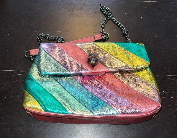 peacock purse in multi color leather with black lining. GUC. - Image 8