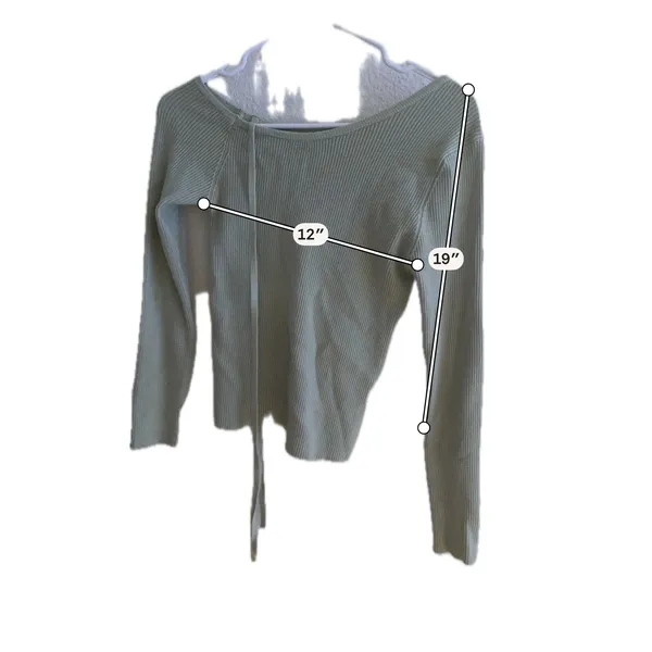 Sage Green Ribbed Knit Asymmetrical Tie Neck Long Sleeve Top‎ Sweater - Image 3