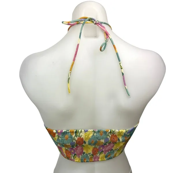 Zara Multicolor Floral Halter Tie Ruched Smocked Sleeveless Crop Top Size S - Image 2