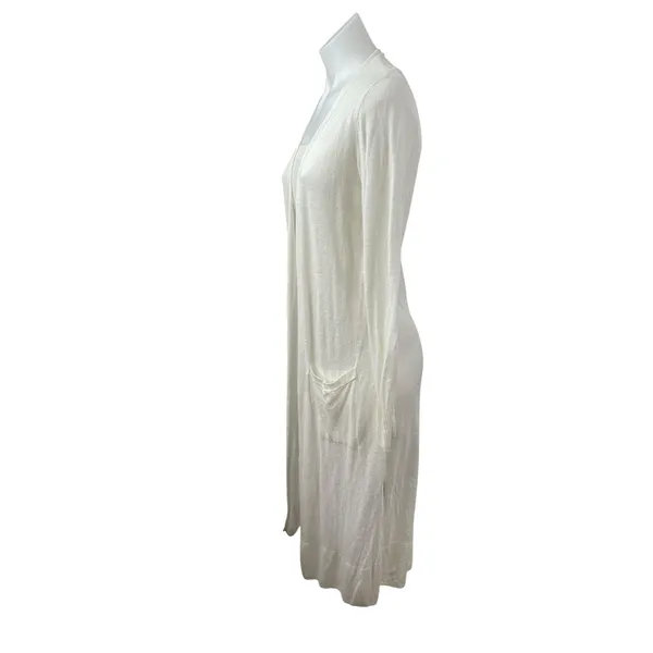 Rachel Zoe Womens White Linen Long Sleeve Longline Duster Cardigan Sweater Top M - Image 4