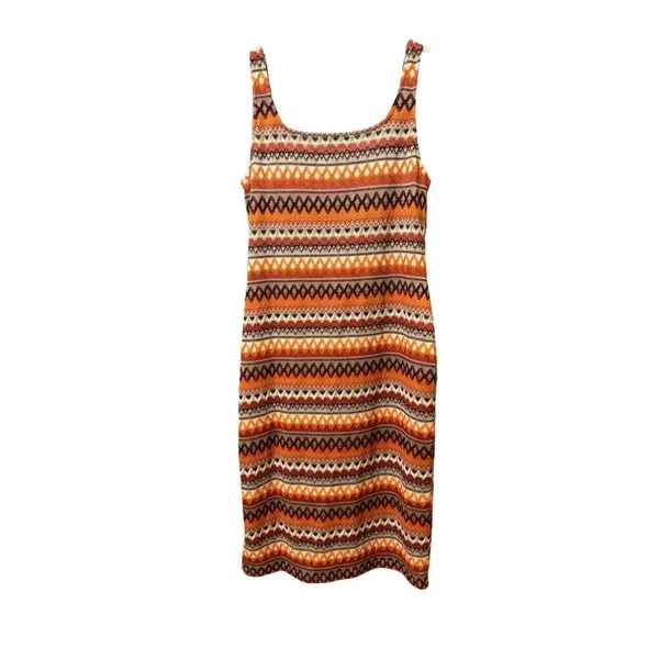 Cider Womens Bright Orange Multicolor Sweater‎ Bodycon Midi Dress Sz 1X - Image 2
