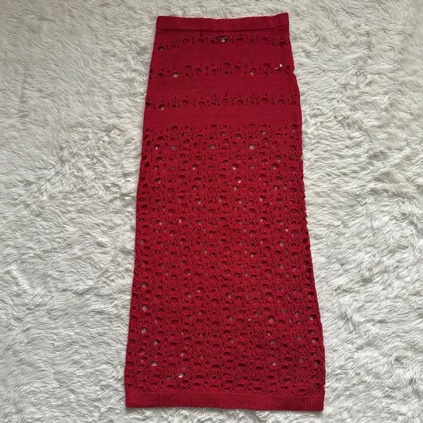 I.AM.GIA Alix Skirt Swim Coverup Maxi Elastic Waist Crochet Sheer Red XXS - Image 4