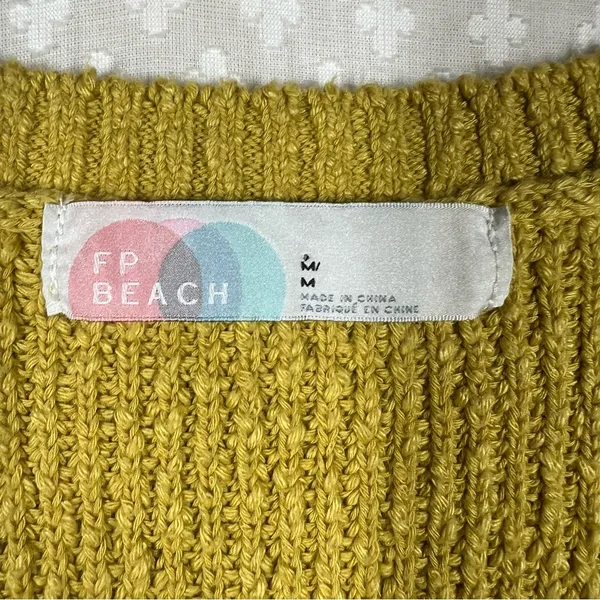 Free People Beach Green Yellow Knit Penny V Neck Sweater‎ Vest - Image 3
