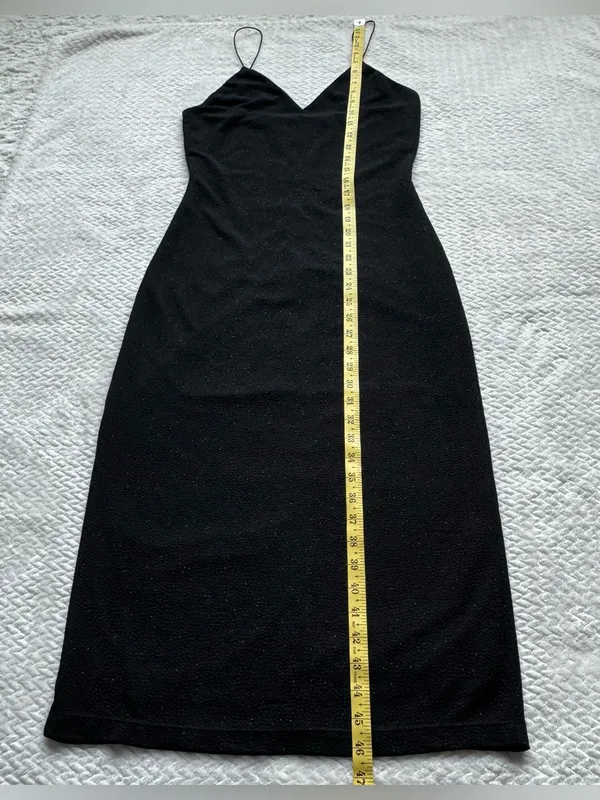 Alice + Olivia Stila Midi Dress 8 Black LBD Side Slit Sparkle Minimalist Party - Image 9