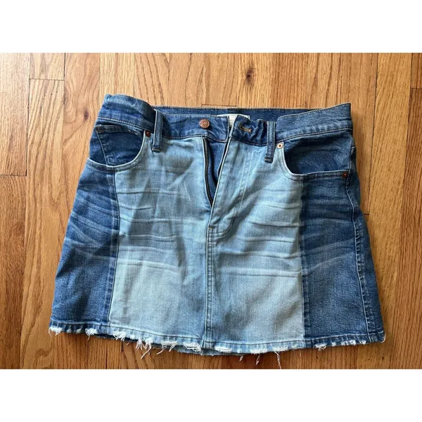 Madewell 1 denim‎ mini skirt Pieced McCarren patchwork raw hem boho jean wo… - Image 3