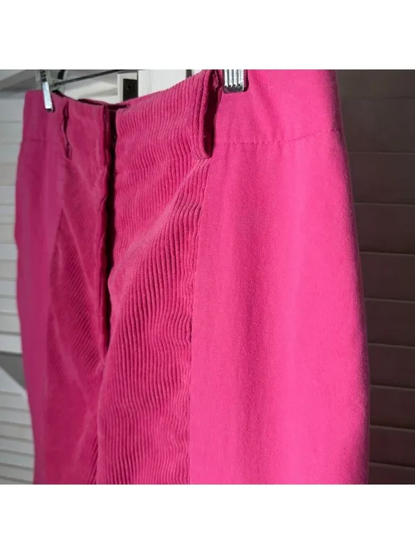 Vintage 90s hot pink pants cotton wide legs high waist 2 pockets sz M - Image 4