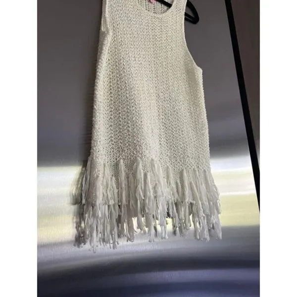 Lilly Pulitzer Luca Lua‎ Sweater White Fringe Hem Sleeveless size small 20057 - Image 2