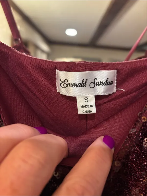 Emerald Sundae Burgundy Sparkly Mini Dress - Size S - Image 6