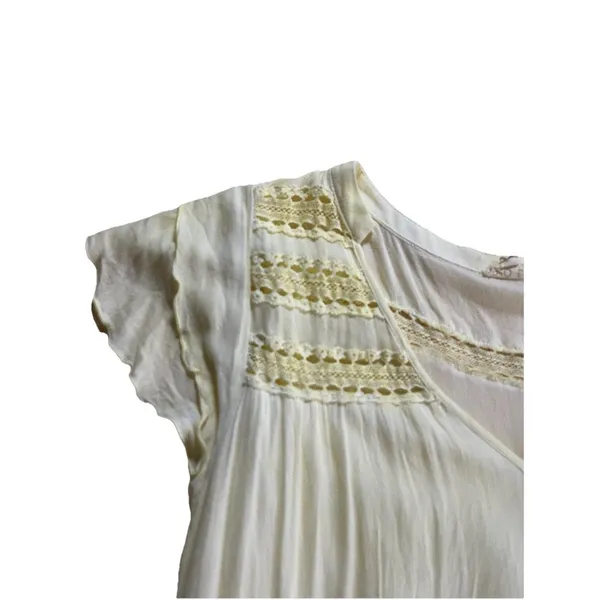 POL Maxi Dress Size Large Butter Yellow Tiered Lace Boho Peasant - Image 9