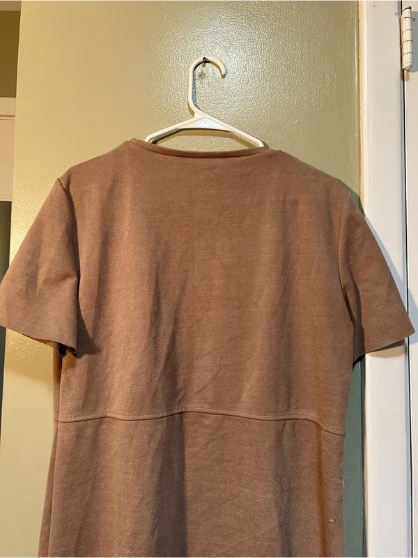 Zara Women's Size Large Short Sleeve Shift Dress Tan Brown Sweatshirt Crewneck - Image 8