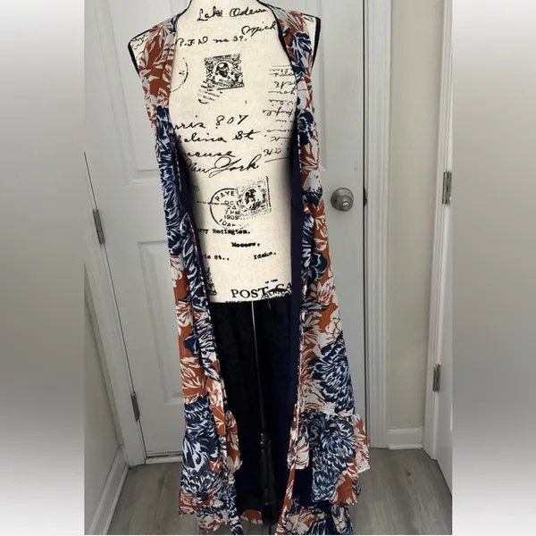 Lulu's Navy and Brown Floral Wrap Maxi Dress - Image 3