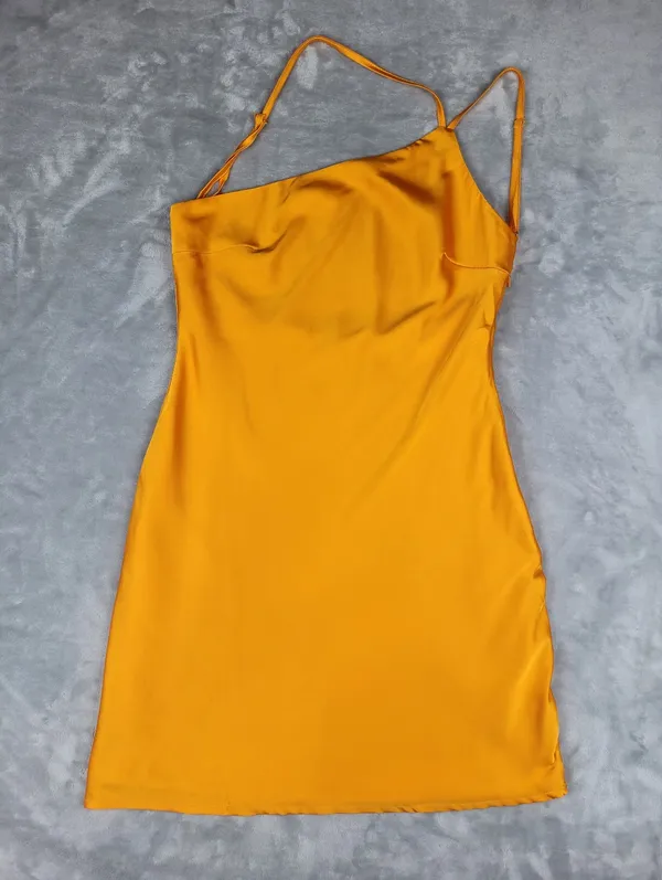 Riley Hubatka x Peppermayo Orange Satin One Shoulder Mini Dress Size US 8 - Image 3