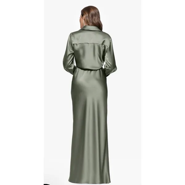 Xscape "EMERY" SATIN LONG SLEEVE COLLARED DRESS Size 8 Green - Image 4