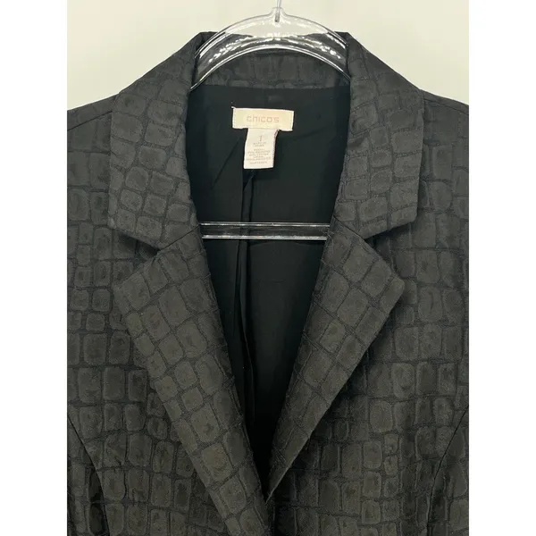 CHICO'S 1 Blazer Medium 8‎ Black Crocodile Embossed Textured Professional Dress - Image 2