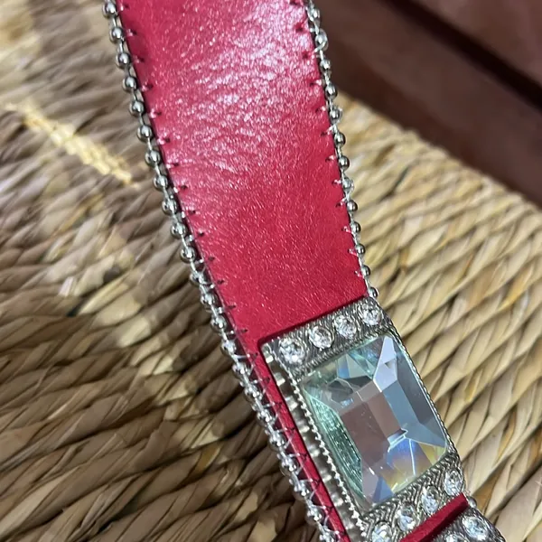 Red rhinestone bling western belt with silver accents, and buckle Sm-31 - Image 9