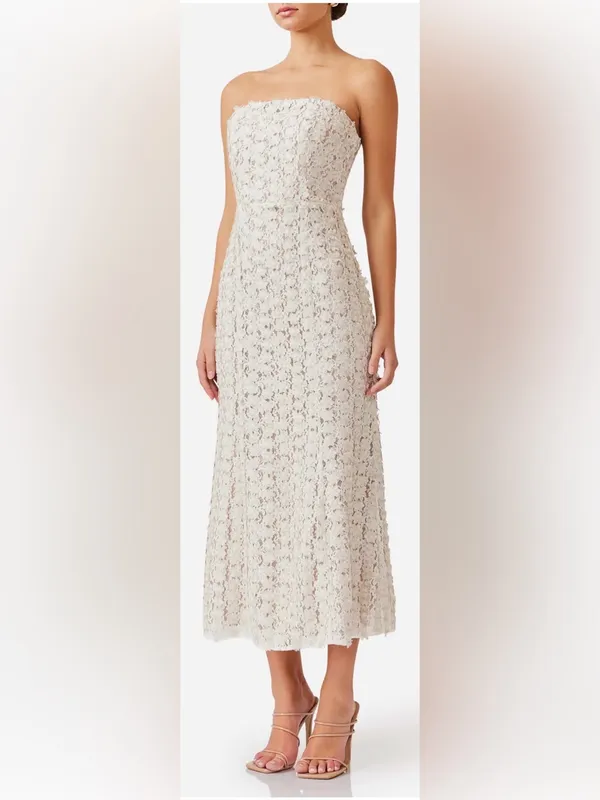 NEW ELLIATT Cali Strapless Lace Midi ivory gold Dress Sz XS - Image 3