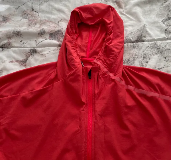 Orange Coral Hooded Full Zip Lined Pockets Logo Windbreaker, size M - Image 13
