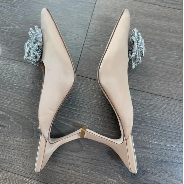 Jeffrey Campbell x REVOLVE Viviana Mules Satin‎ Creme Rhinestones 7 Kitten Heel - Image 5