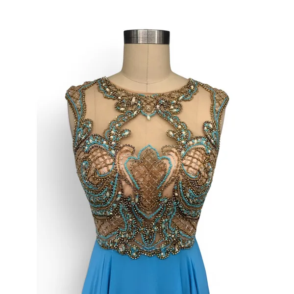 NWT Sherri Hill 50160 Light Blue Beaded Illusion Chiffon Gown Dress Size 2‎ - Image 4