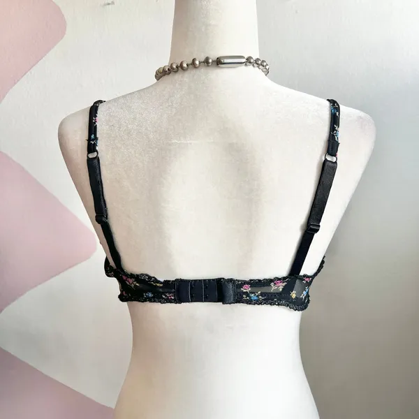Black Lace Mesh Floral Sheer‎ Bra Lingerie Y2K Sexy Gothic Romantic 36C - Image 4