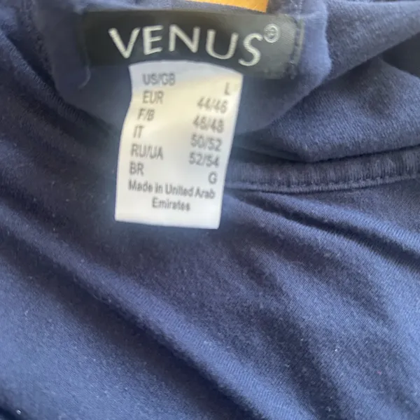 VENUS Navy Blue Lace Accent V-Neck Short Sleeve Blouse Size L - Image 2