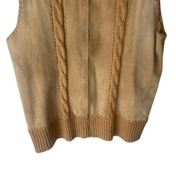 Designers Studio Vintage‎ Size Small Western Leather Tan Cable Knit Vest - Image 3