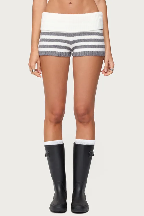 Edikted Saphi Striped Foldover Knit Shorts - Image 2