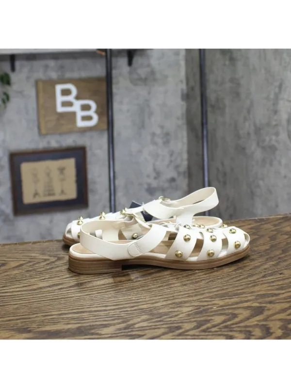 NWT Universal Thread Womens Winnie Studded Fisherman Sandals White / Gold 6M - Image 9