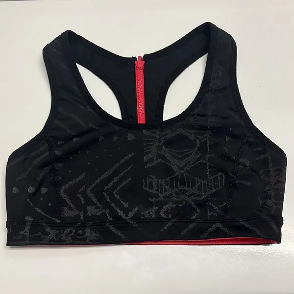 Free People Movement Black/Gray/Coral Abstract Pullover Zip-Up Sports Bra- Small - Image 8