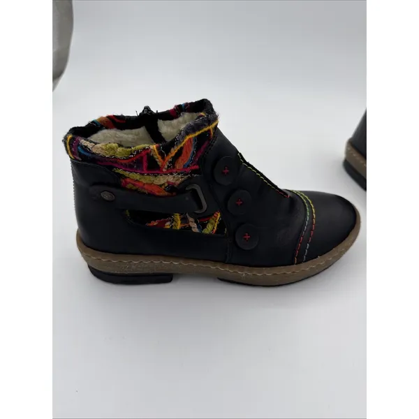 Rieker Felicitas Black Boots US 8 EU 39 Faux Leather Boho Knit Cuff Ankle - Image 2