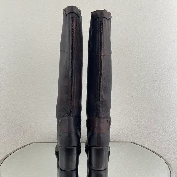 Dark Brown Red Leather Loretta Tall Knee High Riding Heeled Boots - Image 6
