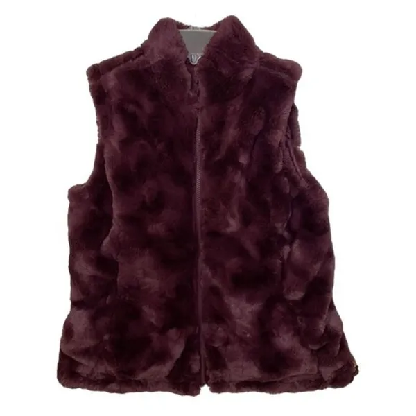 Nicole Miller Original Reversible Vest Womens Small Wine Red Faux Fur Quilted - Image 5