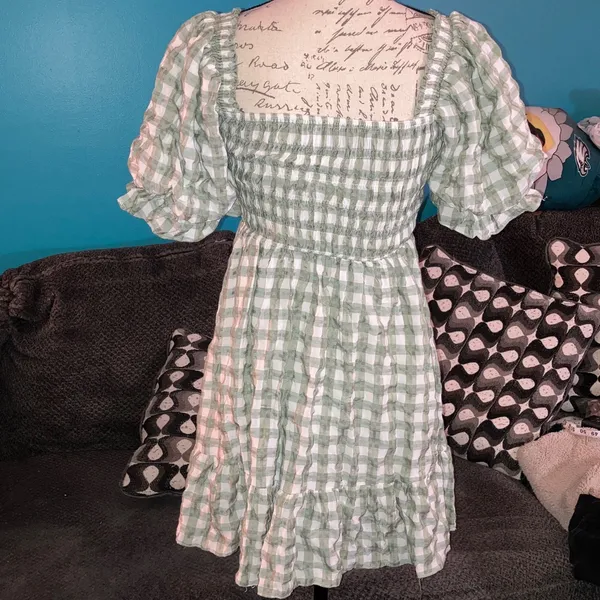 Princess Polly Adelio Green Plaid Puff Sleeve Mini Dress, Size 0 - Image 3
