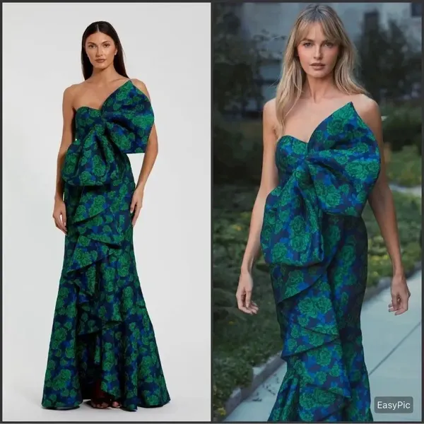 NWT Mac Duggal 27593 Strapless Brocade Oversize Bow Ruffle Fitted Gown 6 - Image 2